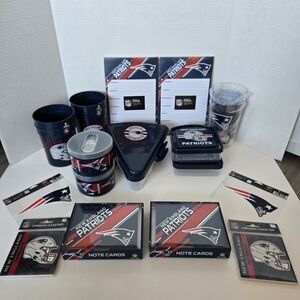 New England Patriots Lot of Accessories Cups Dishes Notepads Coasters Decals